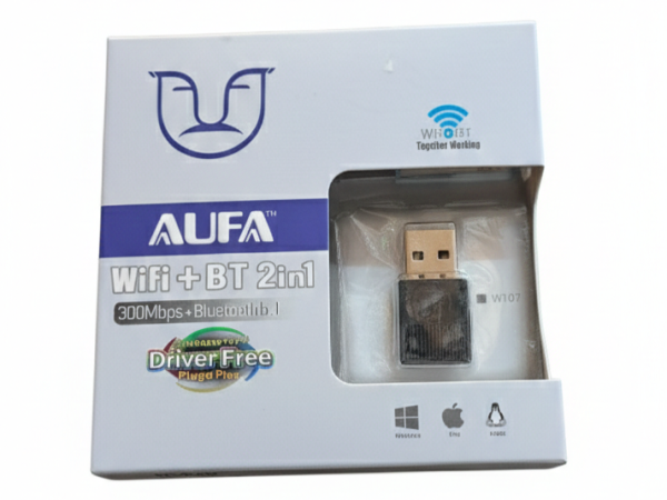 ALUFA 300Mbps WiFi + Bluetooth 2-in-1 USB Adapter – Driver Free | Plug & Play