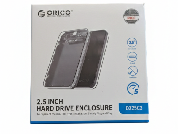 ORICO DZ25C3 2.5” SATA HDD/SSD Enclosure USB 3.0 (Tool-Free Transparent Case)